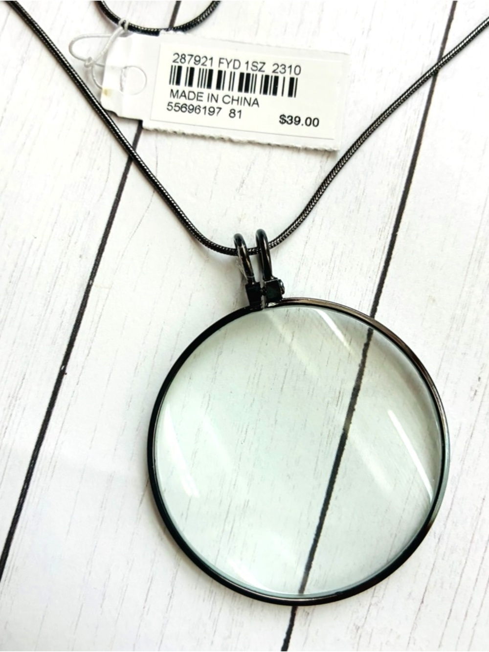 NEW NWT J. Jill Black Adjustable Cord Clear Round Glass Pendant Necklace $39 Tag - Picture 2 of 4